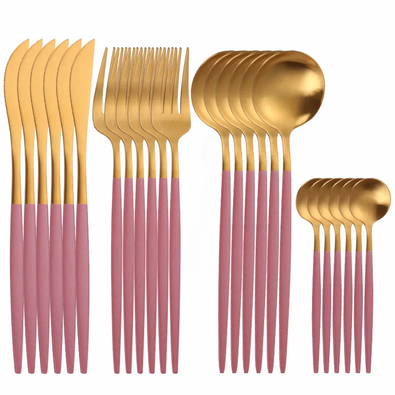 

Stainless Steel Cutlery Set 24pcs Matte Dinner Set Tableware Set Gold and Pink Kitchen Tableware Spoon Fork Knife Dinnerware