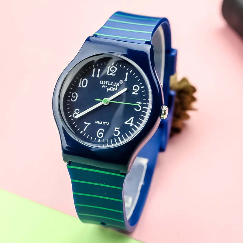 luxury brand for mini woman's silicone wristwatch fashion blue stripe design boys girls waterproof quartz watch Relogio Feminino