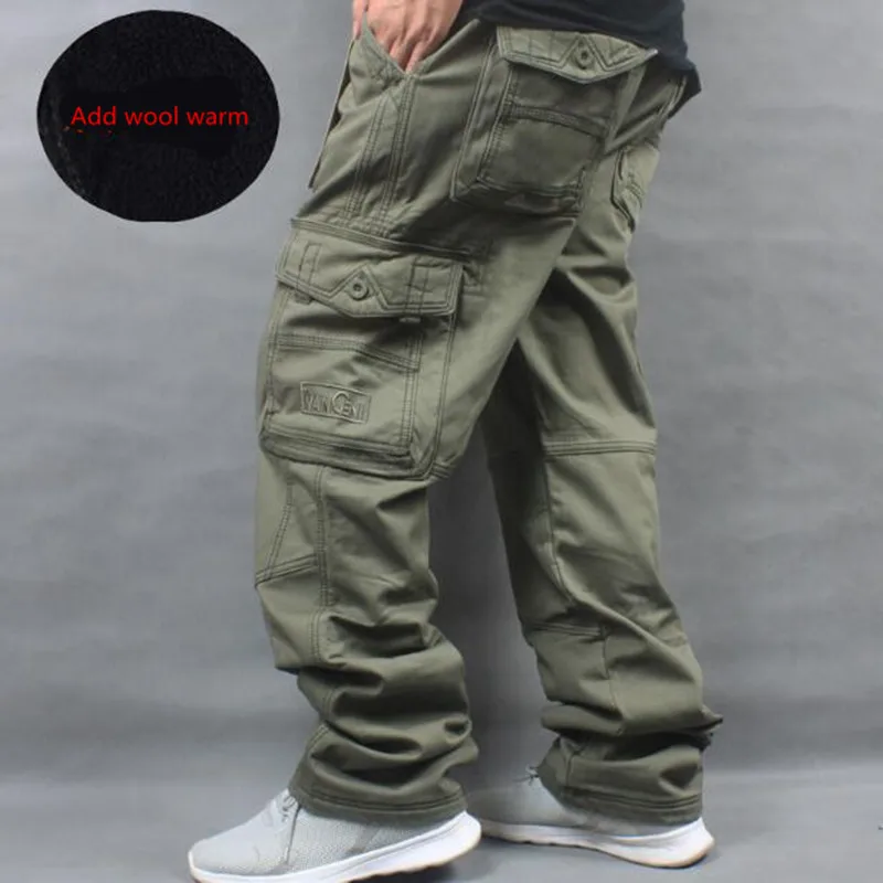 

Men's Trousers Winter Warm Fleece Thickened Overalls Hip Hop Men Baggy Casual Cargo Pants Warmth