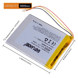 3Wires 386888 3.7V 4000MAH Polymer Li-ion Battery Ror Onyx Book Ceasar 2 DARWIN 3/4/5/6 E-BOOK Vasco De Gama PH386888PL