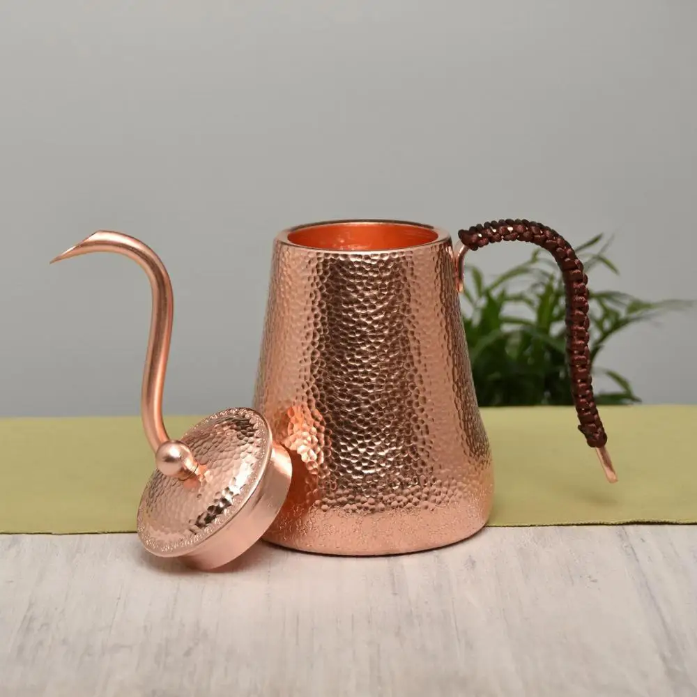 Pure Copper Coffee Pot with Handle, Teapot Kettle, Hammer Pattern Drinkware