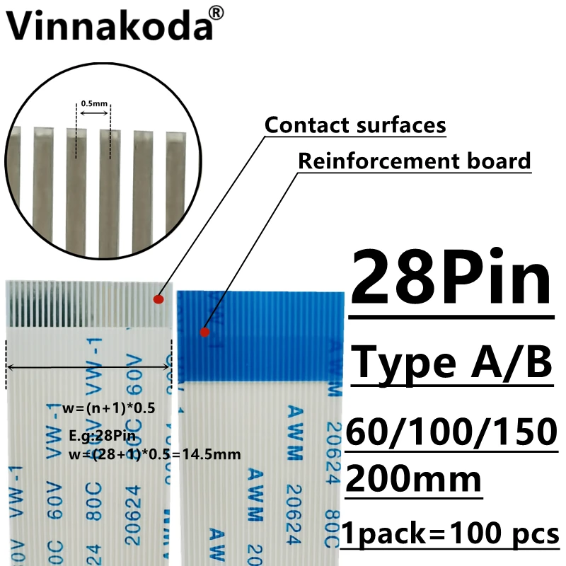 10PCS/100PCS AWM 20624 80C 60V VW-1 FFC-0.5MM-28P TypeA/B 60/100/150/200MM