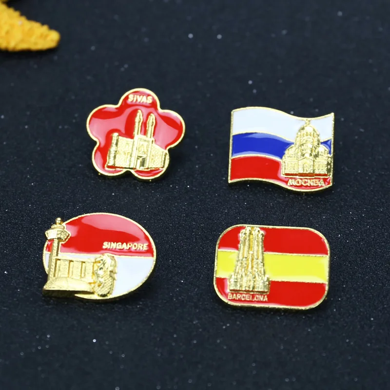 Brooches New national flag building brooches Russian and Spanish flag cartoon brooches Bag decoration badges