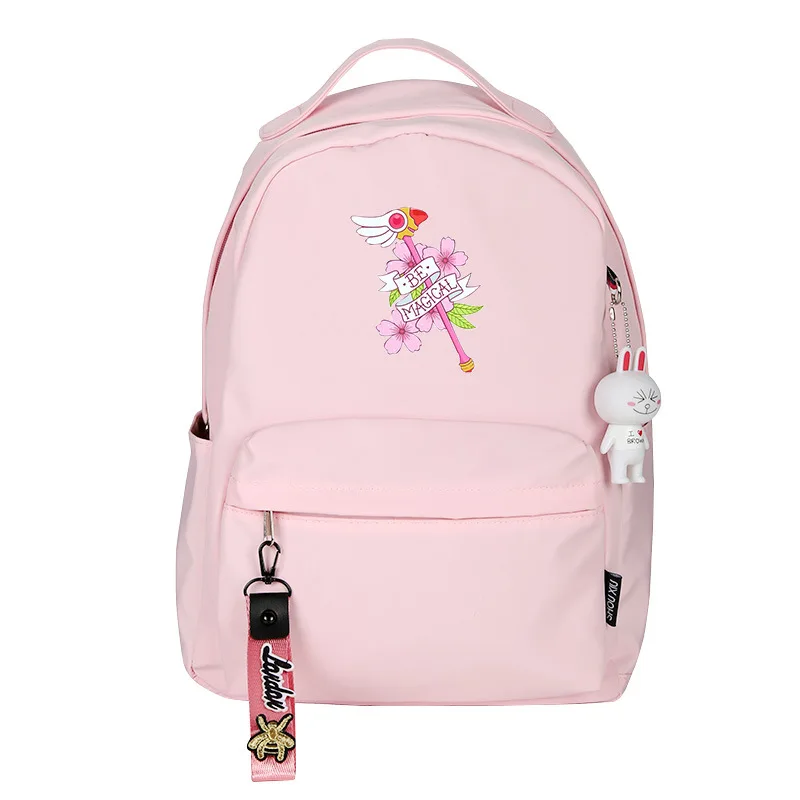 

Card Captor SAKURA Women Cute Back Pack Pink Bookbag Waterproof Travel Backpack Magic Wand School Bags for Teenage Girls Rugzak