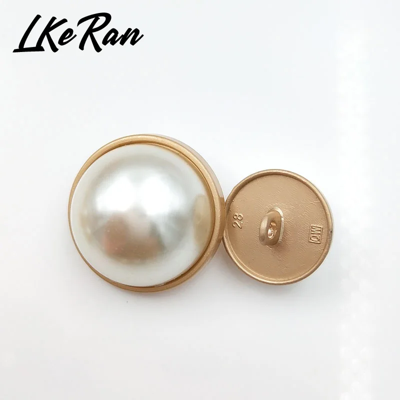 LKeRan 100%scratch-free White Faux Pearl Buttons Zinc Alloy Shank Gold Clothing Sewing Button DIY Decorative Garment Accessories