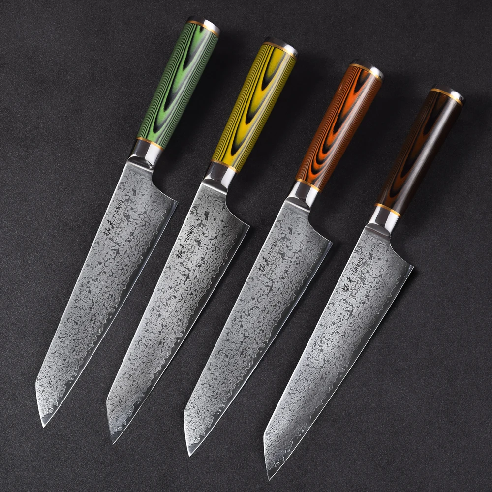 TURWHO Damascus Chef Knife Japanese High Carbon Stainless Steel Kitchen Knives Super Sharp Cooking Knife Multicolour G10 Handle