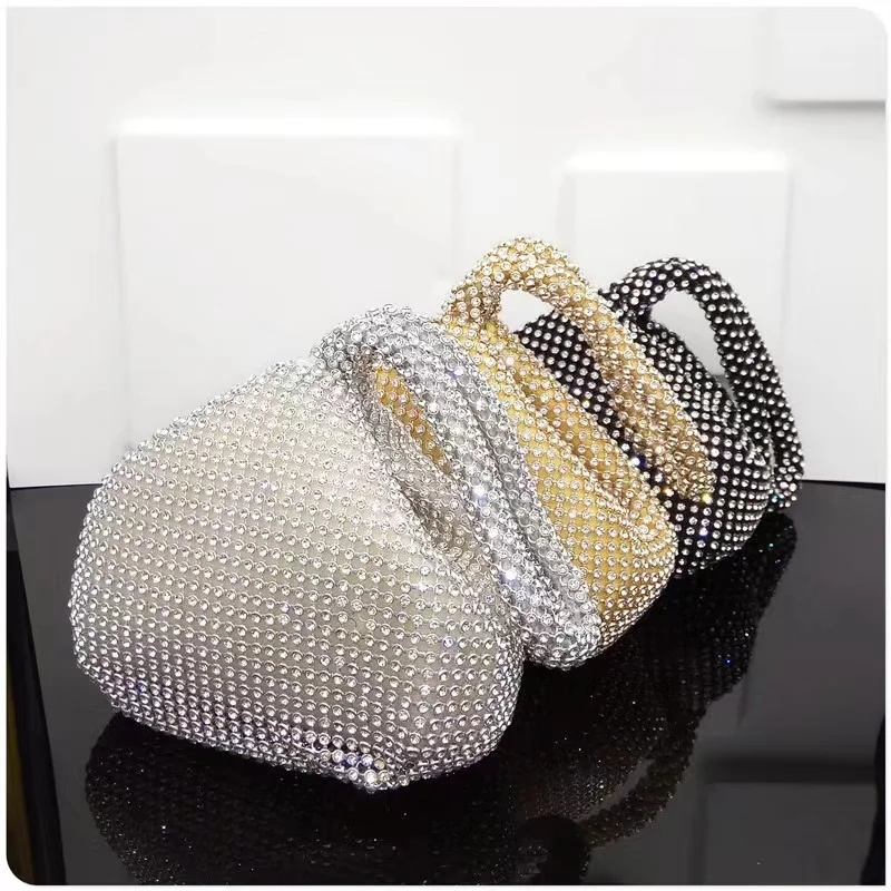 Silver/Gold/Black Triangle Shape Diamond Evening Bag Hollow Out Elegant Women Clutch Bags Crystal Rhinestone Mini Phone Clutches