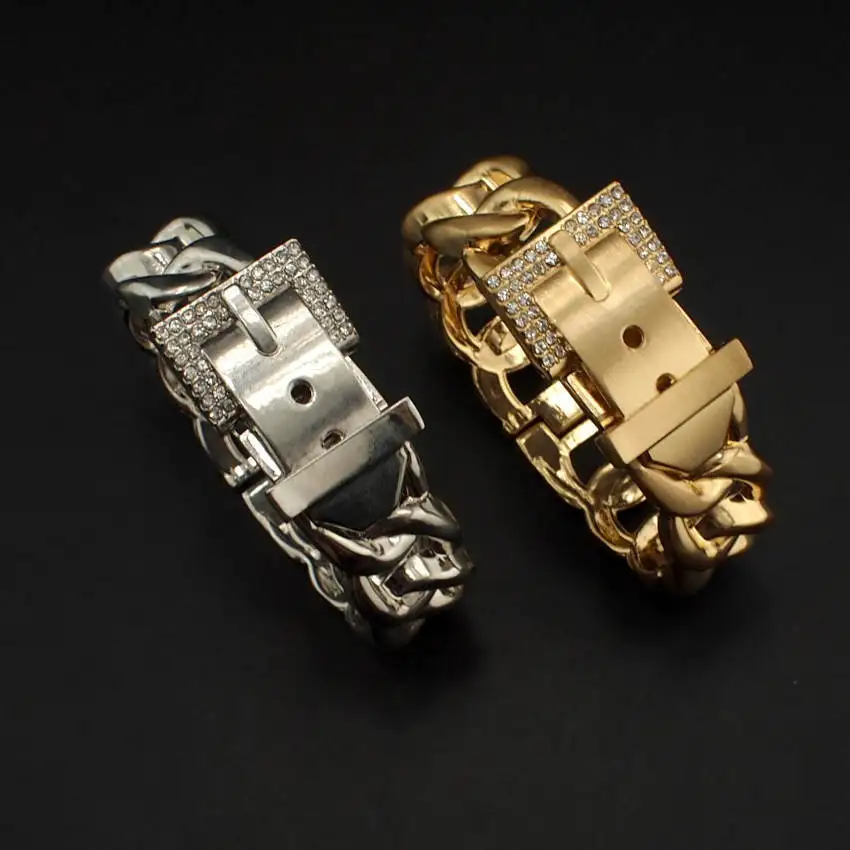 Belt shape Metal Cuff Bracelets Bangles For Women Statement Alloy Arms Bracelet Rhinestones Jewelry Party Fashion Accessories