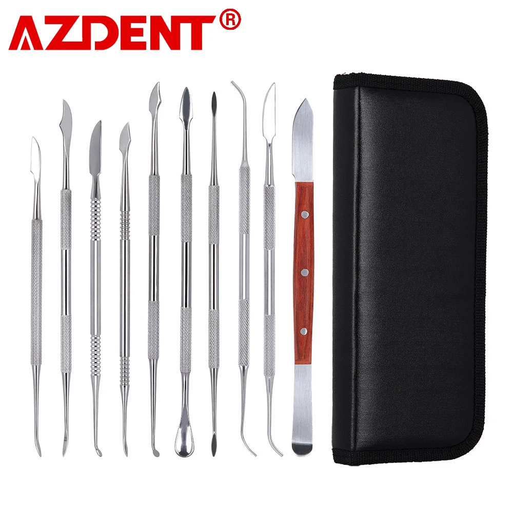 

AZDENT 10pcs/Set Dental Sculpture Knife Dentistry Spatula Plaster Knife Stainless Steel Versatile Teeth Wax Carving Tool Set