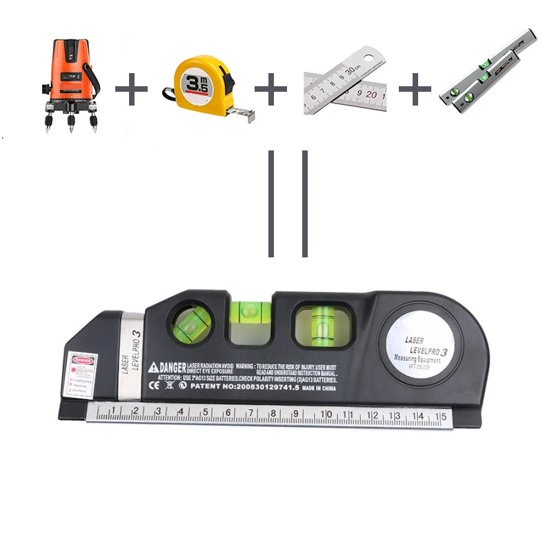 Laser Level Horizon Vertical Measure 8FT Aligner Standard and Metric Rulers Multipurpose Measure Level Laser Black