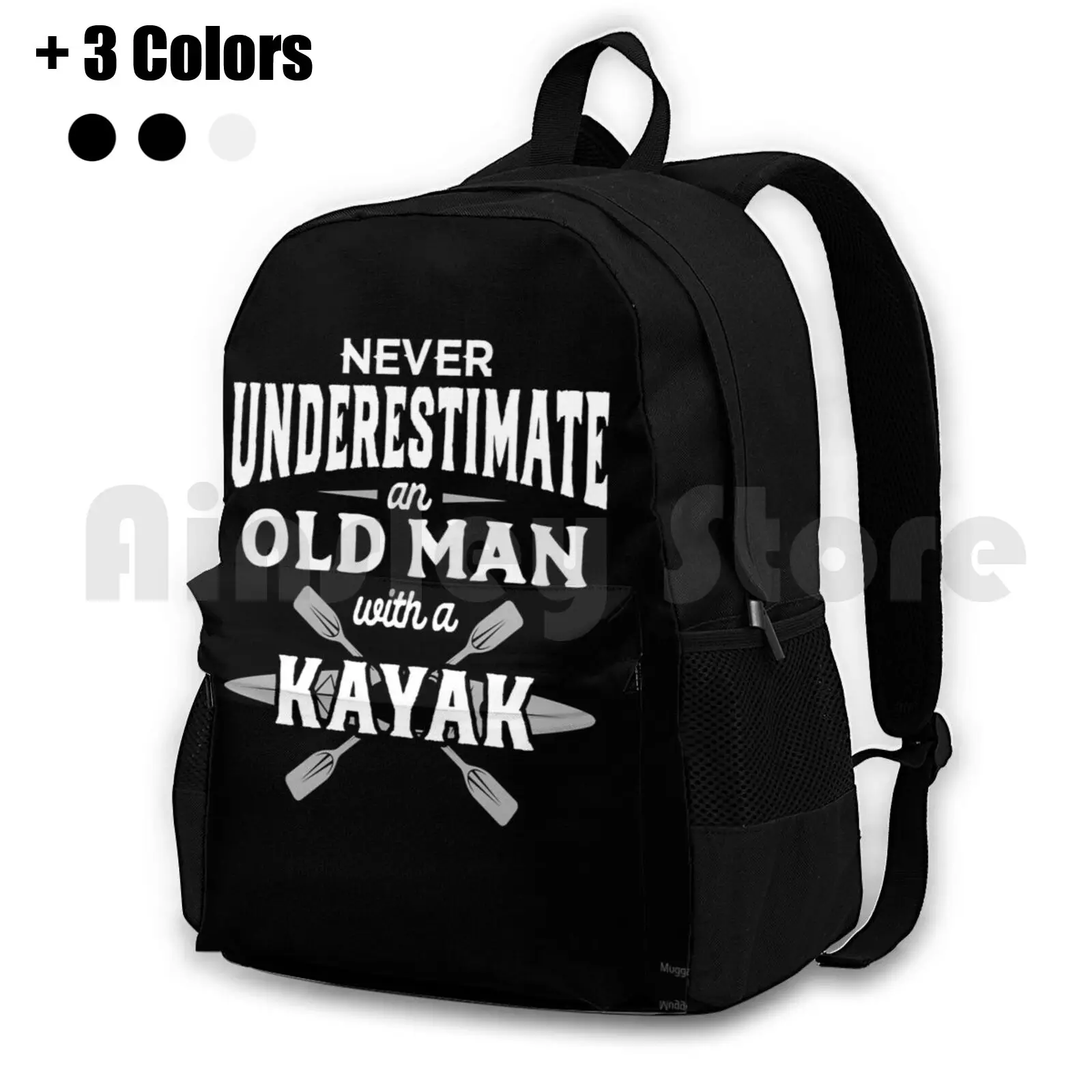 Never Underestimate An Old Man With A Kayak-White Gray Outdoor Hiking Backpack Riding Climbing Sports Bag Soccer Mom Soccer