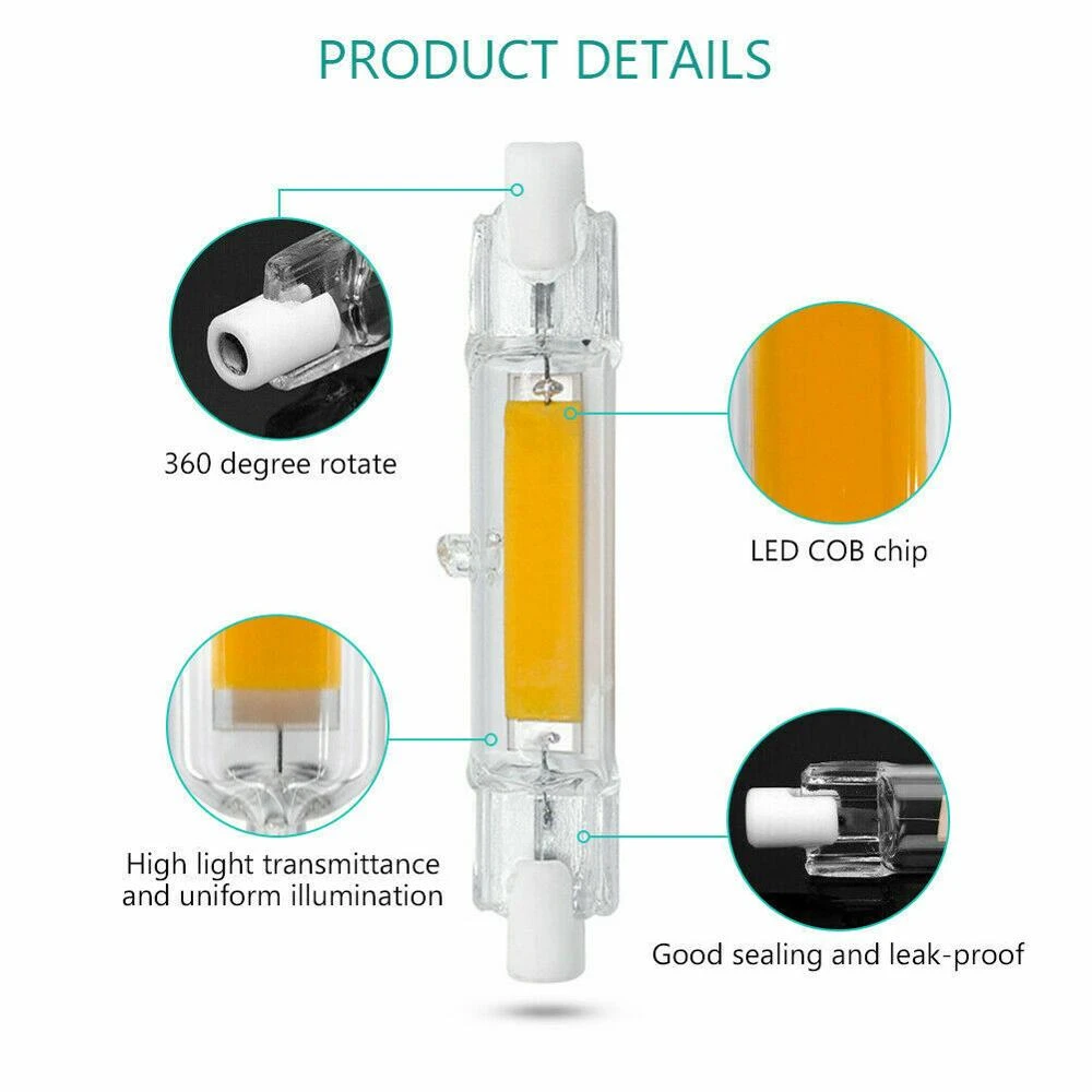 ABS R7S COB LED Bulb Glass Tube 78MM 15W 118MM 30W COB R7S LED J78 J118 Replacement Halogen Lamp AC 110V 220V Lamparda Spotlight