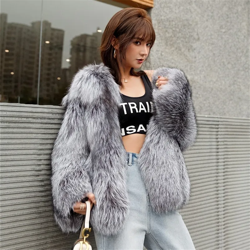 

Winter Coat Real Silver Fox Fur Jackets for Women Short Full Pelt Jackets Clothes Luxury Warm Female Outwears