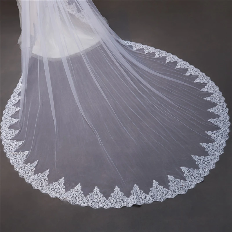 New Arrival White Ivory Long bridal veil mariage Novia Bridal accessories Two Layers Lace edge Wedding Veils bridal headwear