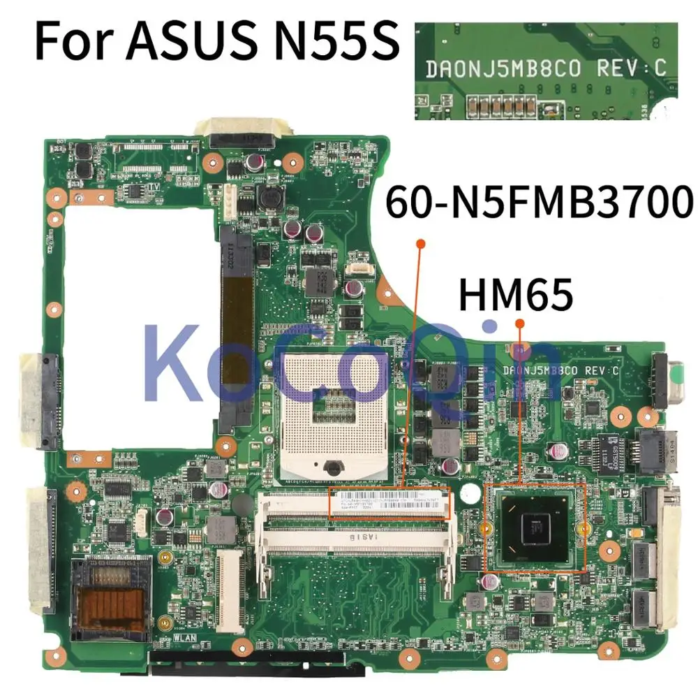 

KoCoQin DA0NJ5MB8C0 Laptop motherboard For ASUS N55S N55SL N55SF HM65 Mainboard 60-N5FMB3700