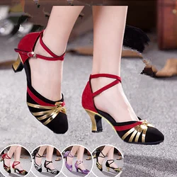 New Red Gold Silver Black Latin Dancing Shoes Women's Closed Toe Salsa Shoes Party Ballroom Dancing Shoes Low Heels 4 colors