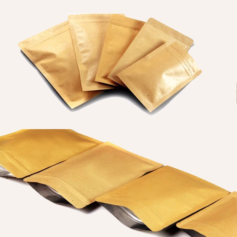 100Pcs Kraft Paper Doypack Zip Lock Pouch With Aluminum Foil Food Tea Snack Coffee Storage Resealable Ziplock/Zipper Bag