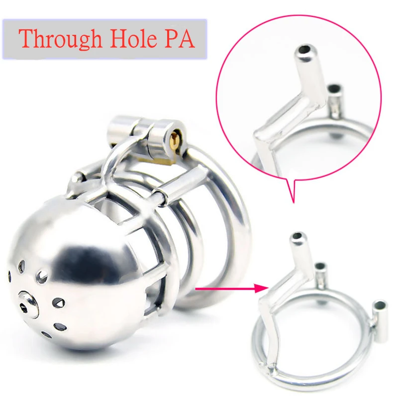 New 316L Stainless Steel Male Through Hole PA Chastity Device,Penis Ring,Cock Cage with Catheter,BDSM Sex Toys For Men