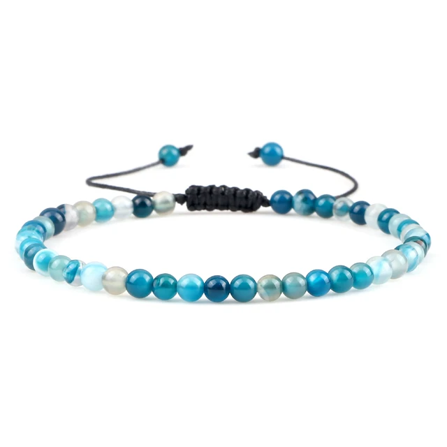Adjustable 4mm Chakra Beads Bracelet Mini Natural Stone Agats Lava Tiger Eye Beaded Bracelets & Bangles Women Men Gift Jewelry