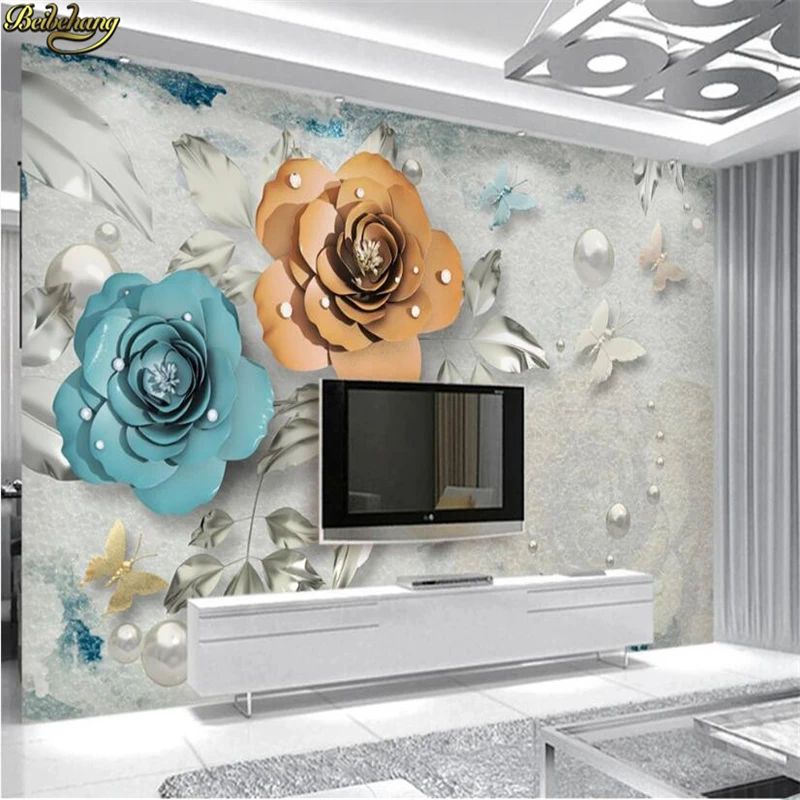 Custom Photo Mural Wallpaper Jewelry Rose Flower Design Modern Home Decor Animal Theme for Living Room Bedroom