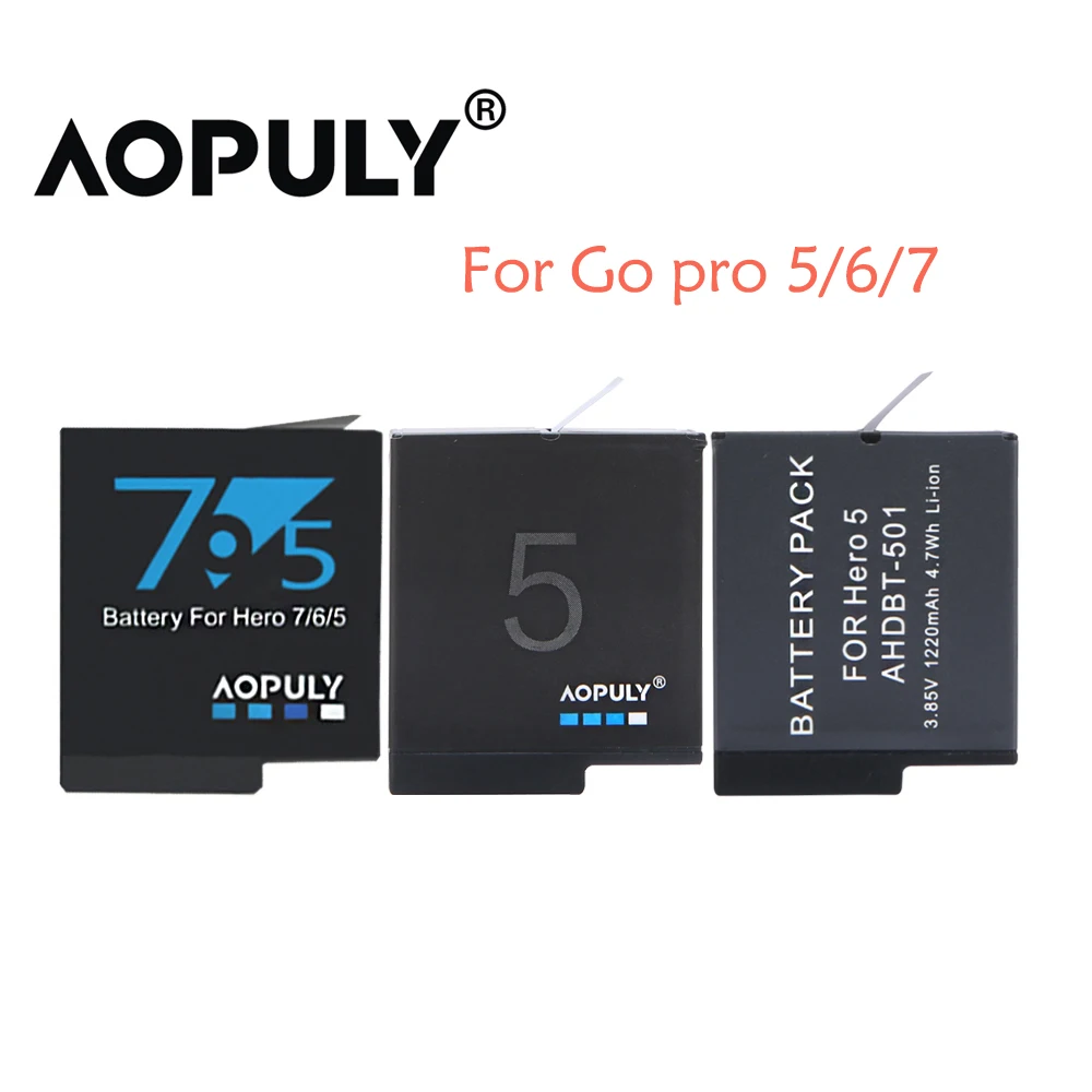 بطارية أصلية من Aopuly لهاتف GoPro Hero 8 Hero 7 Hero8 باللون الأسود أو شاحن USB ثلاثي لبطارية كاميرا Go Pro Hero 8 فك تشفير كامل