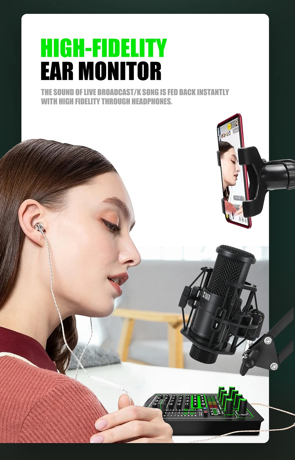 GAX-H11 Audio Mixer BT USB Headset Mic Karaoke Live Broadcast Sound Card Voice Controller for Smart Phone PC recording