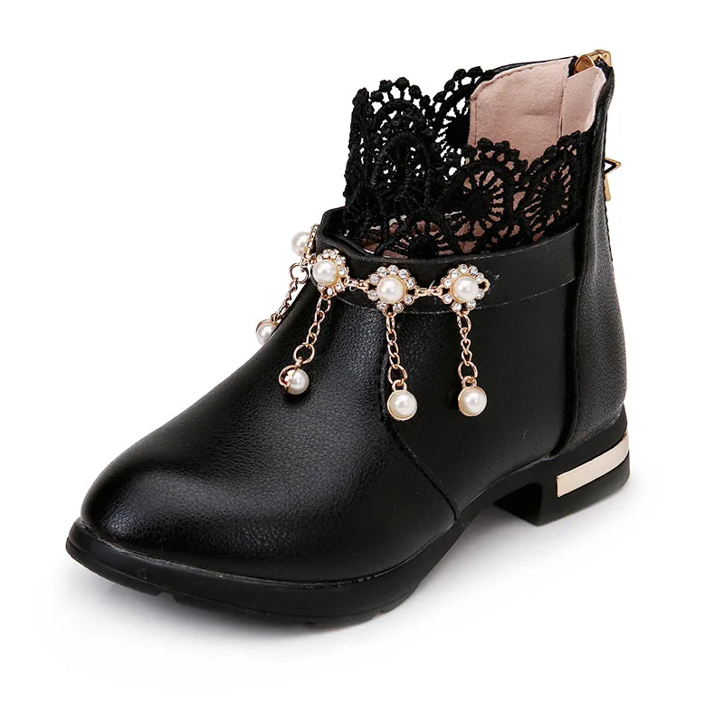 Fashion New Autumn Girl Lace Lace Tassel Leather Boots For Kids Ankle Boots Princess Children Shoe 4 5 6 7 8 9 10 11 12 Year Old