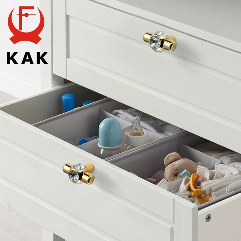 KAK Gold Crystal Knobs Kitchen Cabinet Handles Shoebox Closet Door Pulls Drawer Knobs Wardrobe Pullers with Screws Hardware