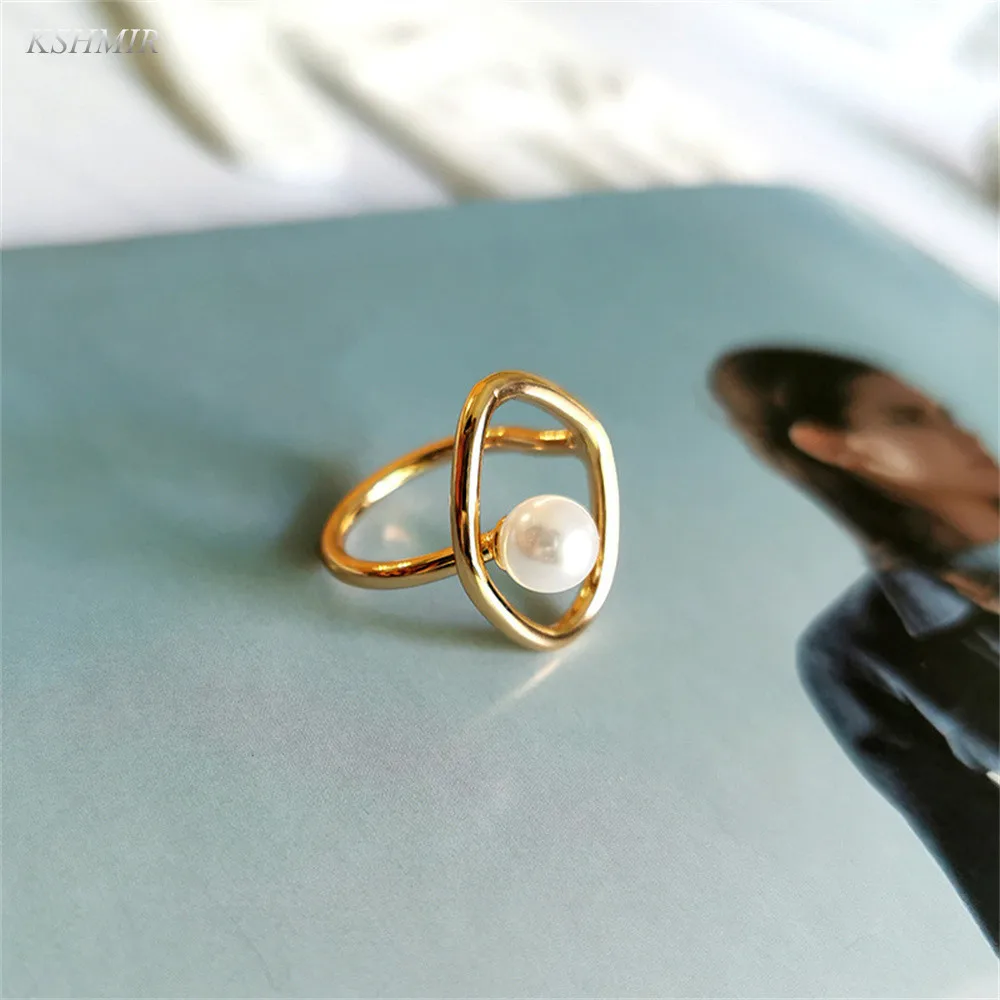 Stainless Steel Ring Korean Imitation Pearls Geometric Index Finger Charming Rings Gift Accessories