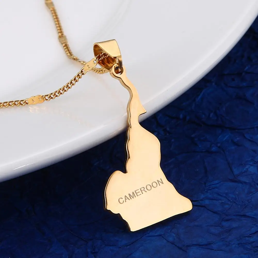 Stainless Steel République du Cameroun Map Pendant Necklace Fashion Douala Yaounde Cameroon Map Jewelry