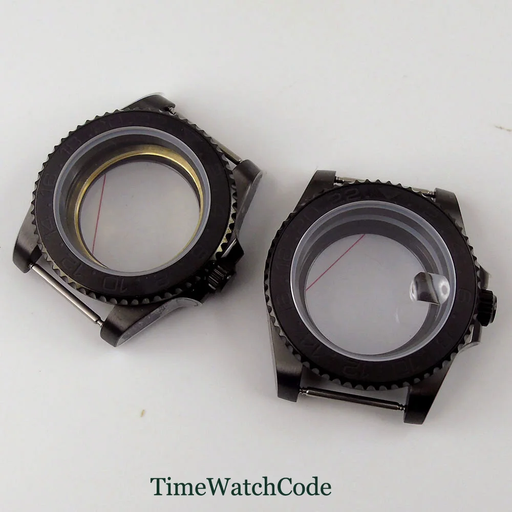 

Fully black 40mm Watch Case Parts Fit For NH35A NH36A Miyota8215 821A ETA2836 Movement Sapphire Glass PVD coated glass case back