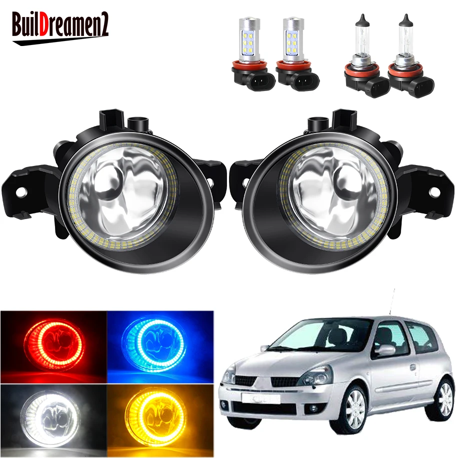 Angel Eye Fog Light Assembly For Renault Clio 2/II Hatchback Van 1998-2004 Car Front Bumper Fog Lamp With Halo Ring DRL H11 12V