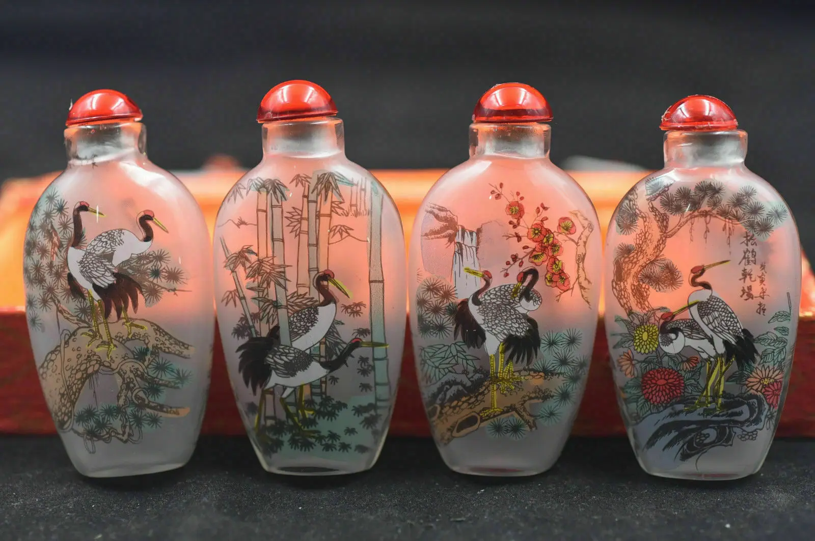 4pc Chinese folk Inside painted Four Seasons Hok glass SNUFF BOTTLE NN