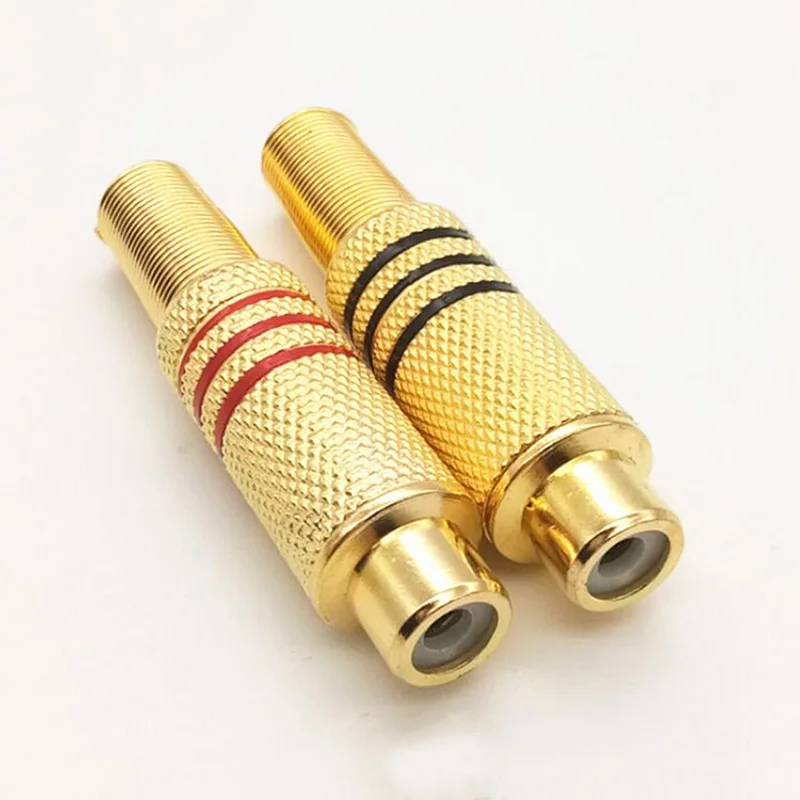 4Pcs/2pairs Gold Plated RCA Connector Plug Audio Male/ Female socket Connector With Metal Spring Cable Protector red black