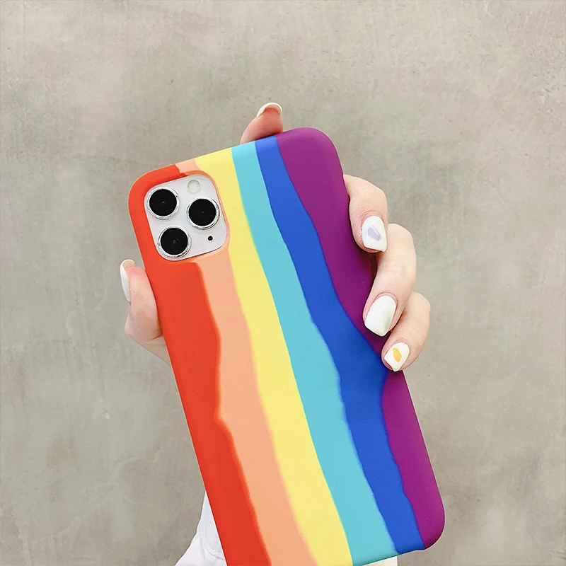 Original Rainbow Liquid Silicone Phone Case For iPhone 16 Pro Max 15 14 13 12 11 X XS XR 7 8 Plus Shockproof Soft Bumper Cover