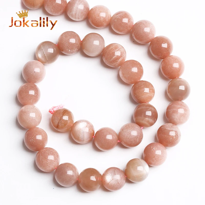 Natural Sunstone Beads Orange Moonstone Round Loose Stone Beads For Jewelry Making DIY Bracelets Accessories 4 6 8 10 12mm 15
