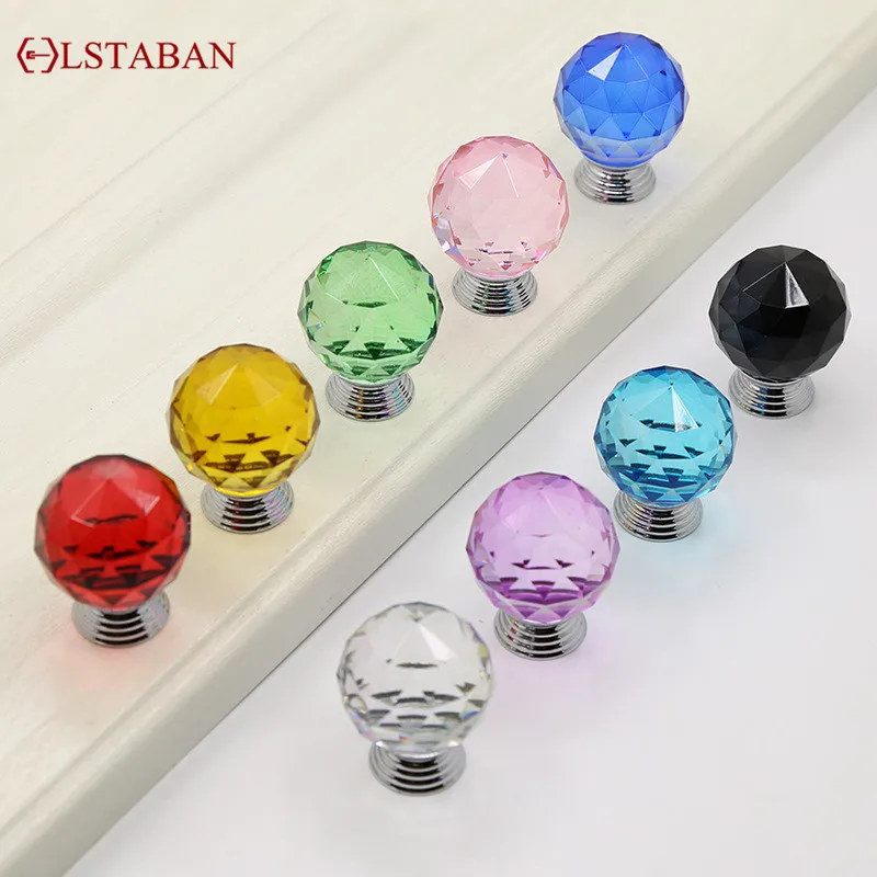 Maniglia per cassetto moderna in vetro a forma di sfera pomello per mobile da cucina in cristallo maniglia per porta di armadietto rotonda a forma di diamante colorato ferramenta per mobili