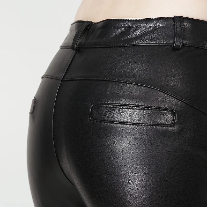 Imagem -06 - Calça Lápis de Couro Genuíno Feminina Monocromática Escritório Fina Elegante Rua Alta Preta Estilo Coreano Nova