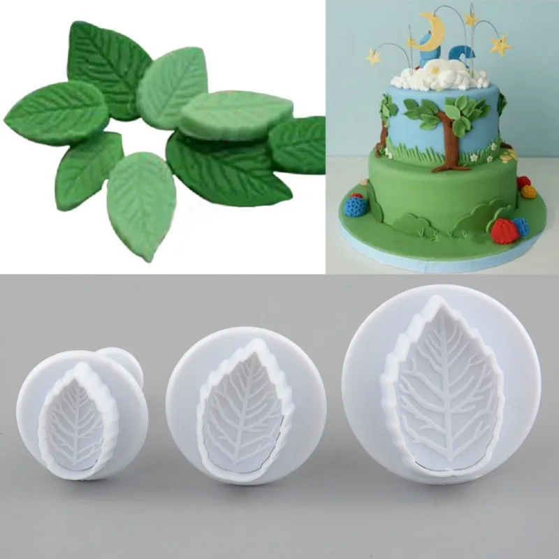 3Pcs/Set Cake Rose Leaf Embossing Mold Pastry Fondant Spring Plunger Craft Mould Cookie Biscuit Cutter Baking Decoration Tools