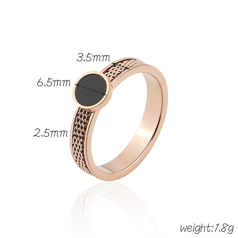 Exquisite Chain And Circle Black Acrylic Charm Ring High Quality Titanium Steel Gold Color Fashion Jewelry Gift For Woman