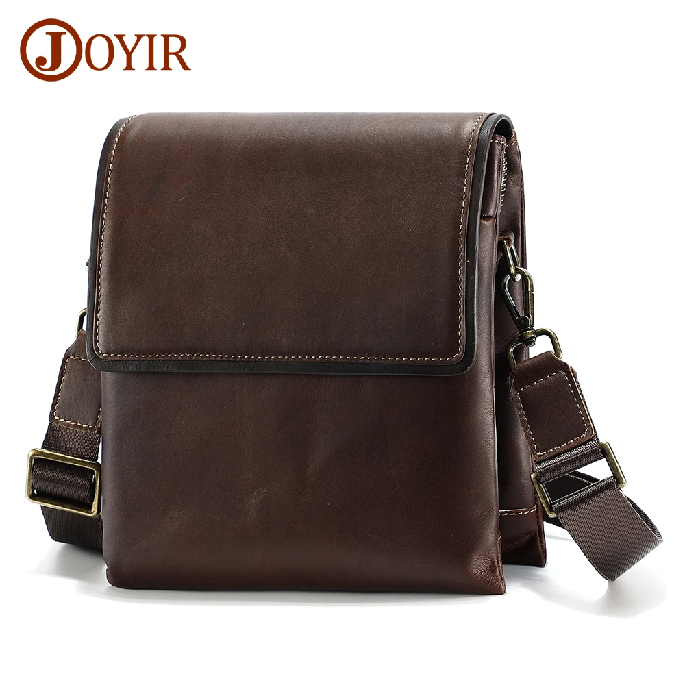 

JOYIR Vintage Crazy Horse Leather Men's Messenger Bag Small Crossbody Shoulder Bag for 7.9" Ipad Travel Casual Flap Male Handbag