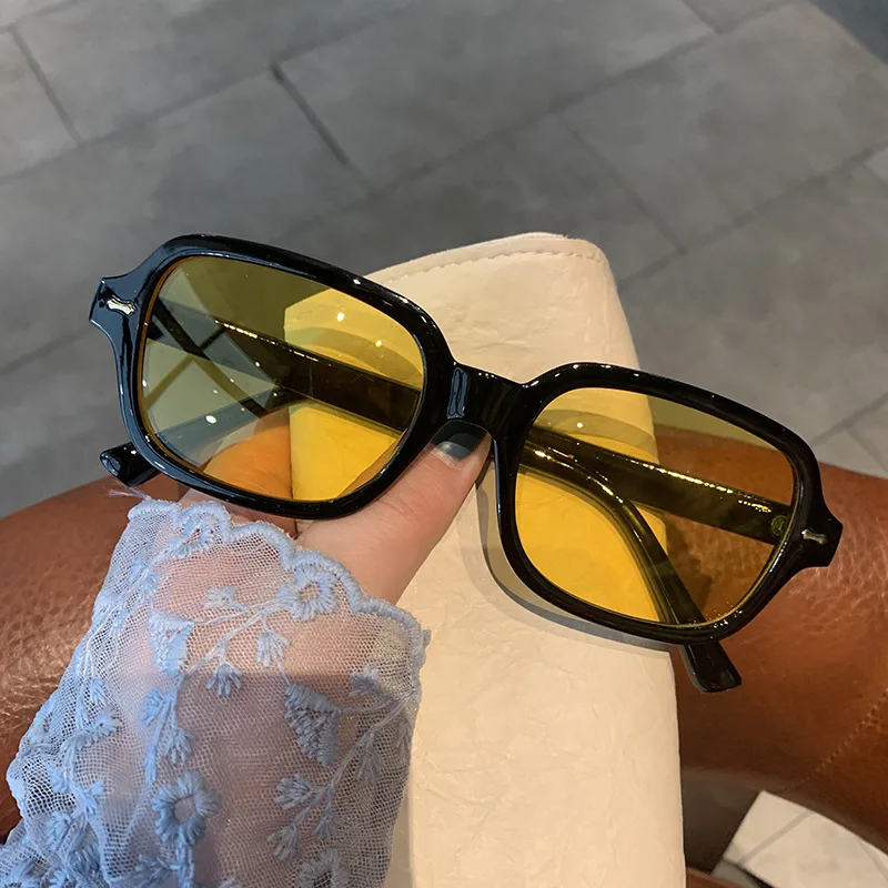 Vintage Oversized Yellow Lens Square Sunglasses For Women Luxury Brand Tinted Sun Glasses Female Retro Shades Summer Points 2021