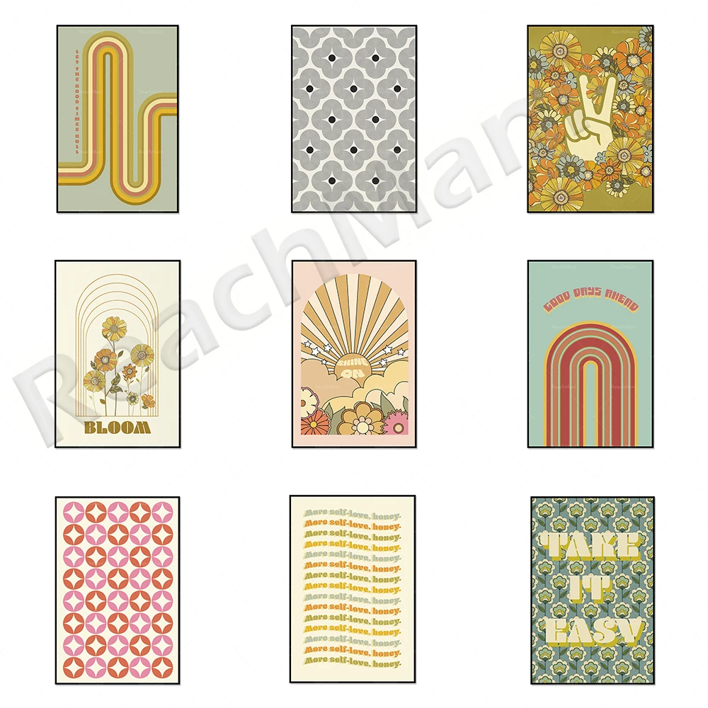 70s printing, 70s atmosphere, more self-love, blooming, let the good times roll in, sunshine, fashion, glitter, wall art abstrac