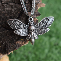 halloween dead head Skull pendant Moth necklace women  necklace with metail chain christmas gift