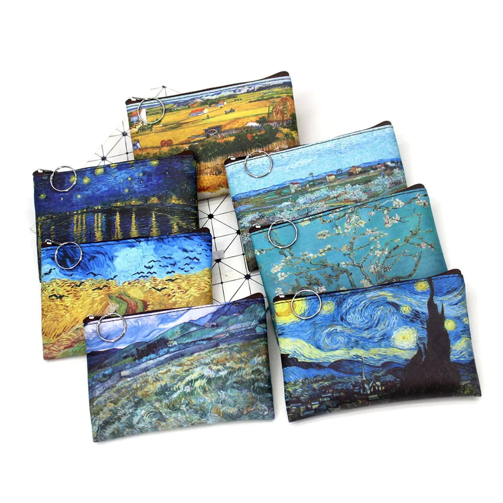 Mini monedero Vintage con pintura al óleo, tarjetero para niñas, cartera estampada a la moda para mujer, monedero portátil, bolso de bolsillo
