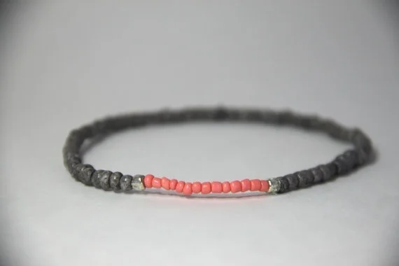 Silver Coral Grey Beaded Anklet Ankle Bracelet Stretch Anklet Stacking Bracelet Arm Band Boho Anklet