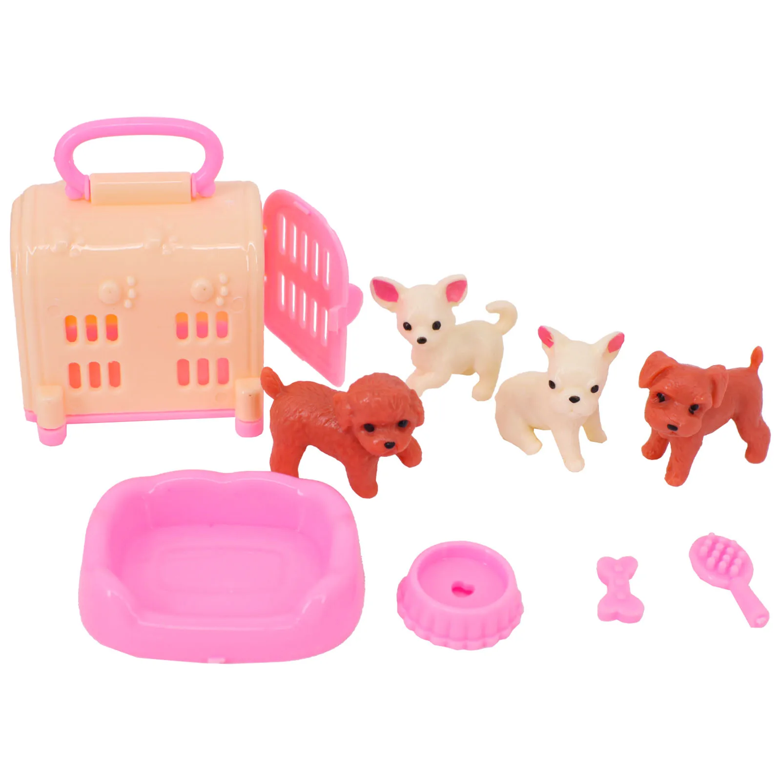 11.8 Inch Barbies Princess Doll Accessories Cute Pet Dog + Cage Animal Simulation Model Interactive Mini Plastic Children\'s Toy