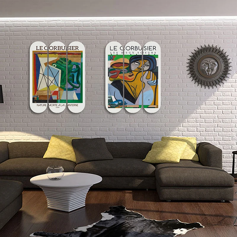 Cubism Style Mid Century Modern Wall Hanging Wooden Sign Skateboard Mural Decorative Board for Living Room Wall Decoration