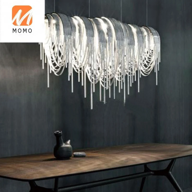 Rectangular Dining-Room Lamp Post-Modern Living Room Villa Personality Engineering Tassel Art Chandelier