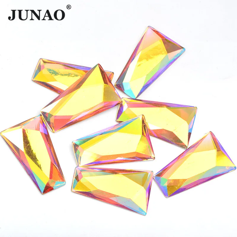 JUNAO 10pcs 13x27x44mm Large Yellow AB Flatback Rhinestone Geometry Crystal Stones Non Sewing Strass for DIY Wedding Decoration